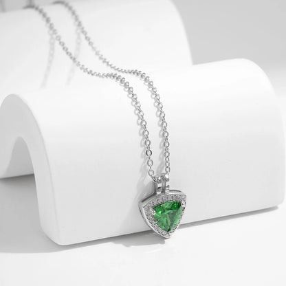 MQ 925 Silver Green Triangle Necklace for Women