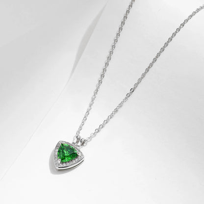 MQ 925 Silver Green Triangle Necklace for Women