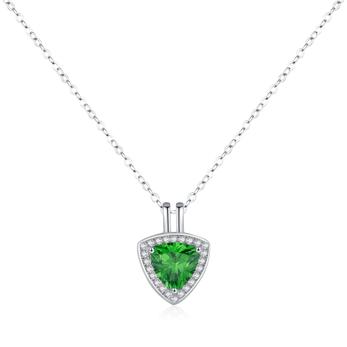 MQ 925 Silver Green Triangle Necklace for Women