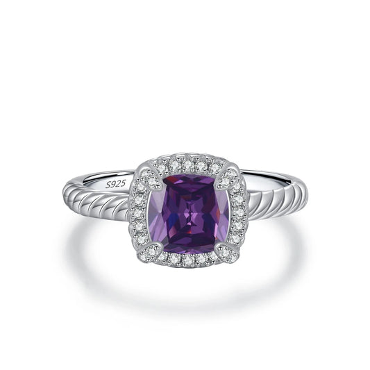 MQ 925 Silver Sparkling Purple Charm Ring For Women