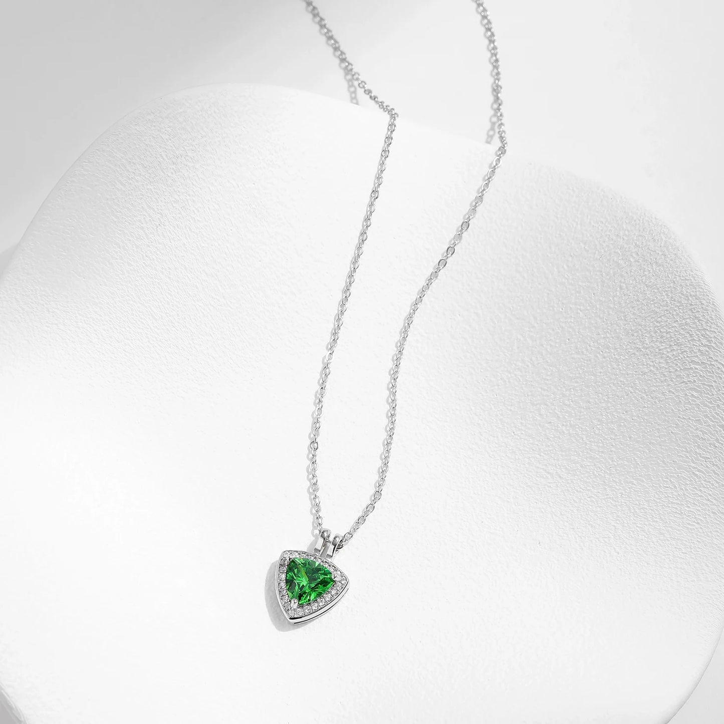 MQ 925 Silver Green Triangle Necklace for Women